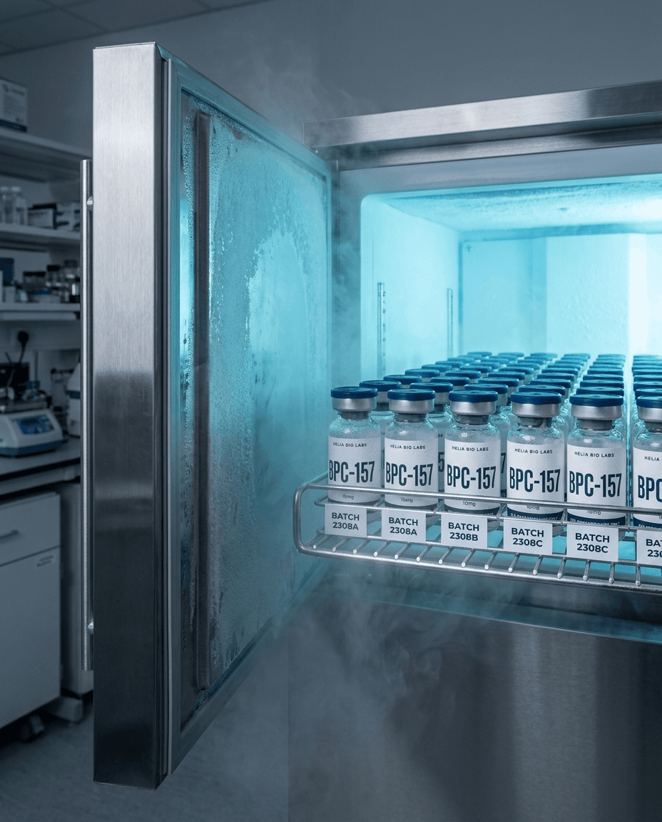 Helia Bio Labs research vials in cold storage